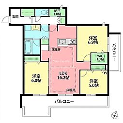 ヘーベルテラス浜竹 3LDKの間取図画像