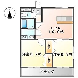 ノーブルヒル 2LDKの間取図画像