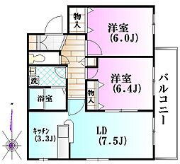 メゾンベール2 2LDKの間取図画像