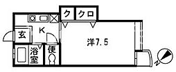 サウスウィンド 1Kの間取図画像