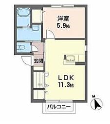 グルックヴォーン・D 1LDKの間取図画像