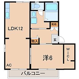 グリーンフィールド成出A棟 1LDKの間取図画像