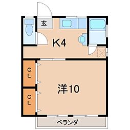 けやき荘 1Kの間取図画像