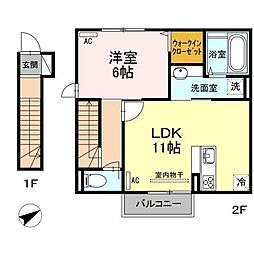 コスモ三萩野 1LDKの間取図画像