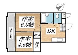 プレアール茶屋町 2DKの間取図画像