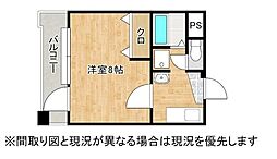 ニューサンリバー8番館 1Kの間取図画像