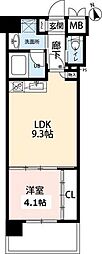 ウィングス西本町 1LDKの間取図画像