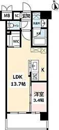 ウィングス西本町 1LDKの間取図画像