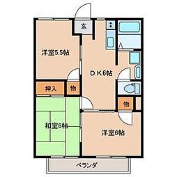 サンハイツ高野 3DKの間取図画像