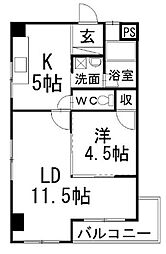 シェリール井堀通り 2DKの間取図画像