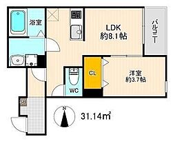 Crecia春の町 1LDKの間取図画像