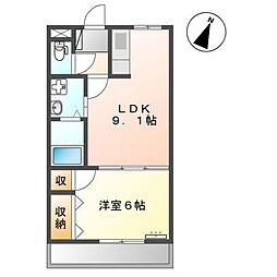 フォンテーヌ・二島 1LDKの間取図画像