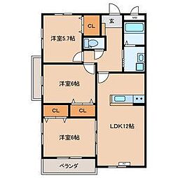 プレステージ加奈陀3 3LDKの間取図画像