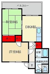 寿マンション 2DKの間取図画像