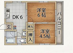グリーンハイツ山中 2DKの間取図画像