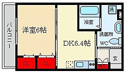 ぽぷら枚方公園 1DKの間取図画像