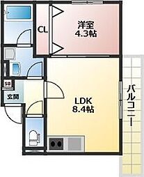 ALEGRIA枚方North 1LDKの間取図画像