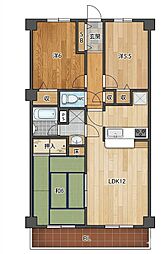 パレ東中振-2 3LDKの間取図画像