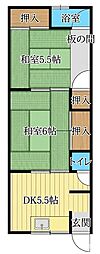 大峯田中荘 2DKの間取図画像