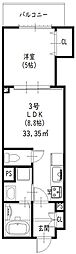クリオーレ藤阪東町 1LDKの間取図画像