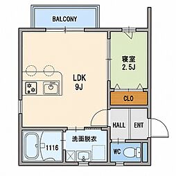 Kastalia長栄寺 1LDKの間取図画像