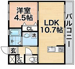 シャンテー東香里 1LDKの間取図画像