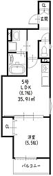 クリエオーレ藤阪中町1 1LDKの間取図画像