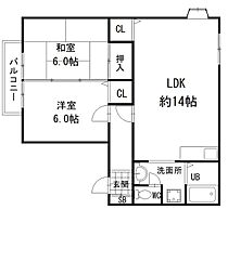リバーランドジョイA棟 2LDKの間取図画像