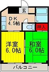 三熊ハイツ渚7号 2DKの間取図画像