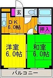 三熊ハイツ渚7号 2DKの間取図画像