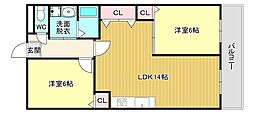 レオハイム津田2 2LDKの間取図画像