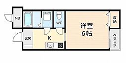 宮之阪ハイツ三番館 1Kの間取図画像