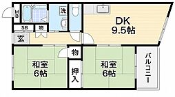 宮之阪ハイツ弐番館 2LDKの間取図画像