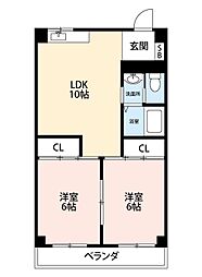 ハイクレスト光善寺 2LDKの間取図画像