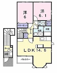 メルシーボンジョルネA 2LDKの間取図画像