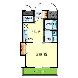 エムズキューブ1 1Kの間取図画像