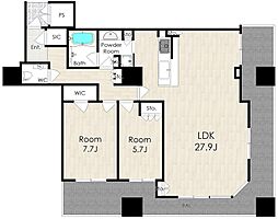 クロスタワー大阪ベイ 2LDKの間取図画像