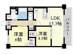 リラスクエア八尾宮町2 2LDKの間取図画像