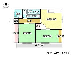 大洋ハイツ 2LDKの間取図画像