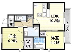 プリマベーラ八尾A 2LDKの間取図画像