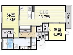 セクレール北本町B 2LDKの間取図画像