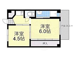 ビレッジハウス老原2棟 1DKの間取図画像