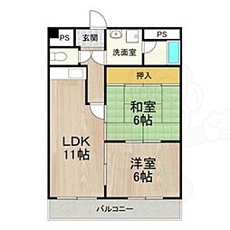 フェルザ長田 2LDKの間取図画像