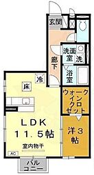 リヴェール長瀬 1LDKの間取図画像