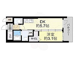 エステムコート大阪プリューム 1DKの間取図画像