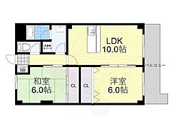 ツカサロイヤルハイツ瓢箪山 2LDKの間取図画像