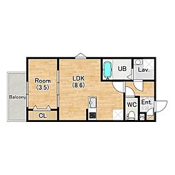名古屋市中川区荒子町アパート 1LDKの間取図画像