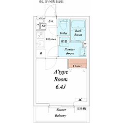 リブリ・千成 1Kの間取図画像