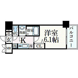 プレサンスTHEMOTOYAMA 1Kの間取図画像