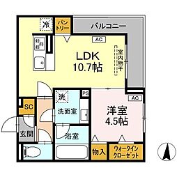 カリーノ姫宮 1LDKの間取図画像
